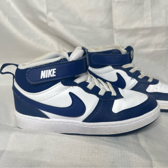 Nike Other - Nike Blue and White High-Top Sneakers with Leather Accents size 10